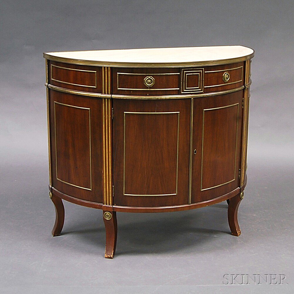 Appraisal: Widdicomb Louis XVI-style Mahogany Demilune Commode the faux-marble top over