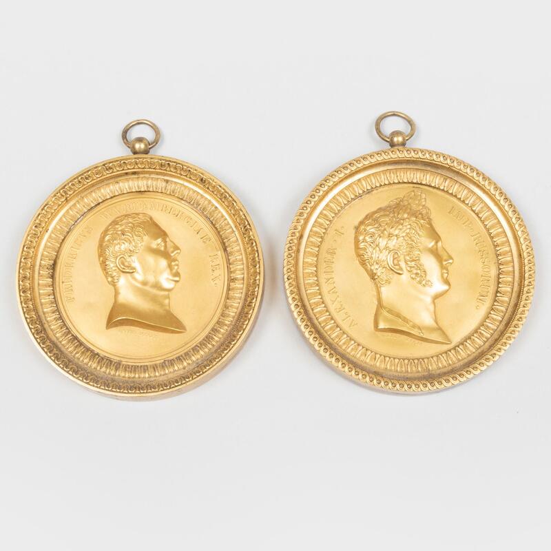 Appraisal: Pair of Galle Gilt-Bronze Portrait Medallions of Alexander I and