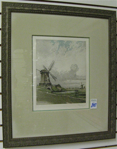 Appraisal: JOSEF EIDENBERGER colored etching Austria - Schermerhorn a Dutch landscape