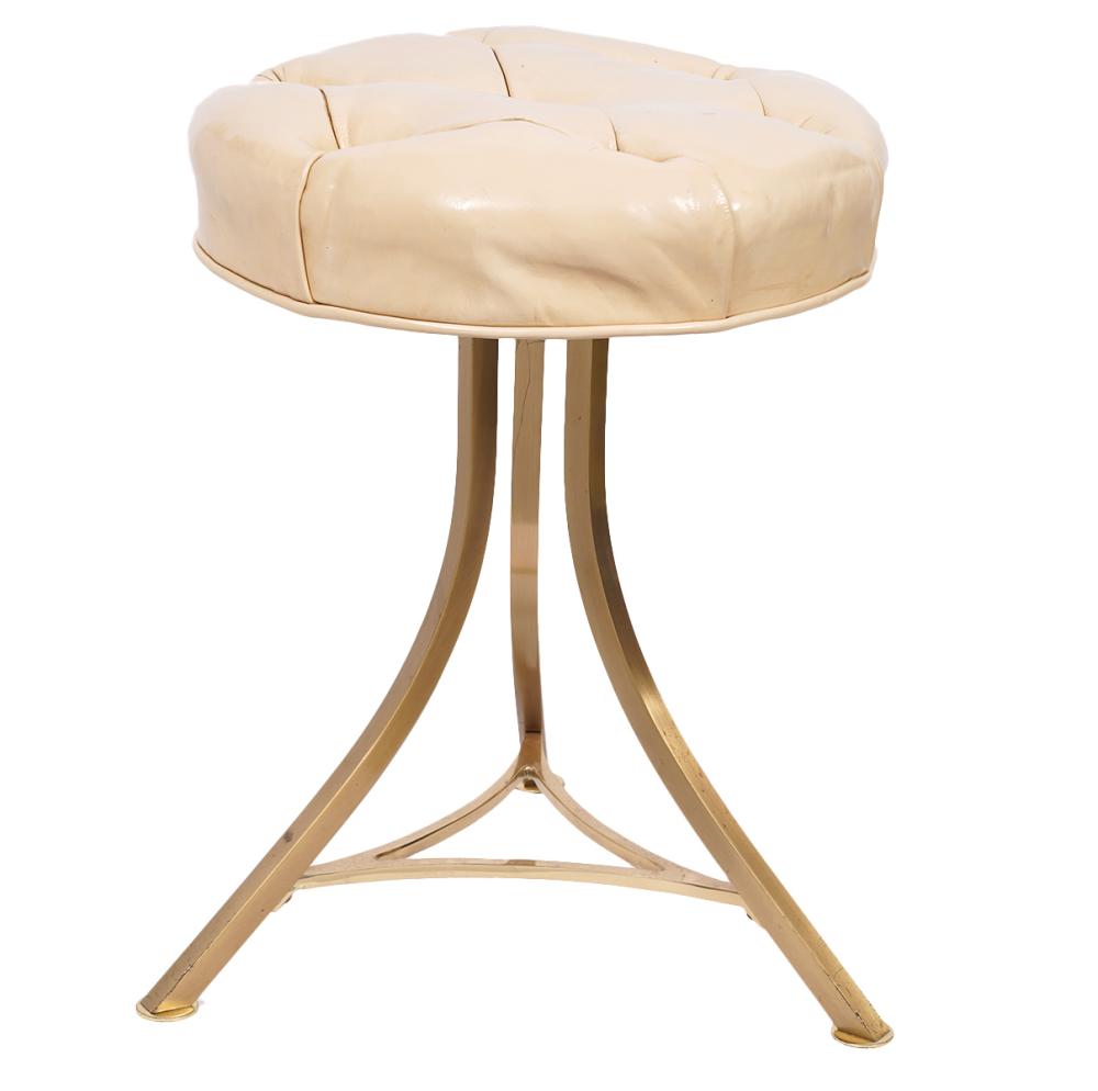 Appraisal: ITALIAN BRONZE PATENT LEATHER VANITY STOOLItalian vanity stool with tufted