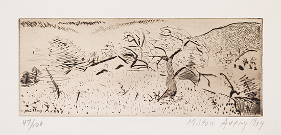 Appraisal: MILTON AVERY Japanese Landscape Drypoint x mm x inches full