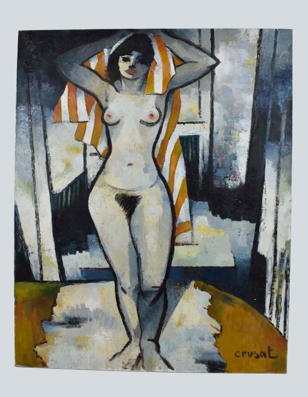 Appraisal: ROGER CRUSAT FRENCH - PAINTINGNue a la Serviette Orange Signed