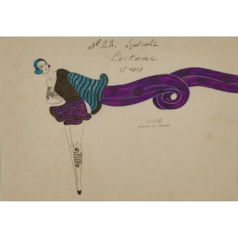 Appraisal: Erte - SPIRALS COSTUME NO IV- French Gouache pen and