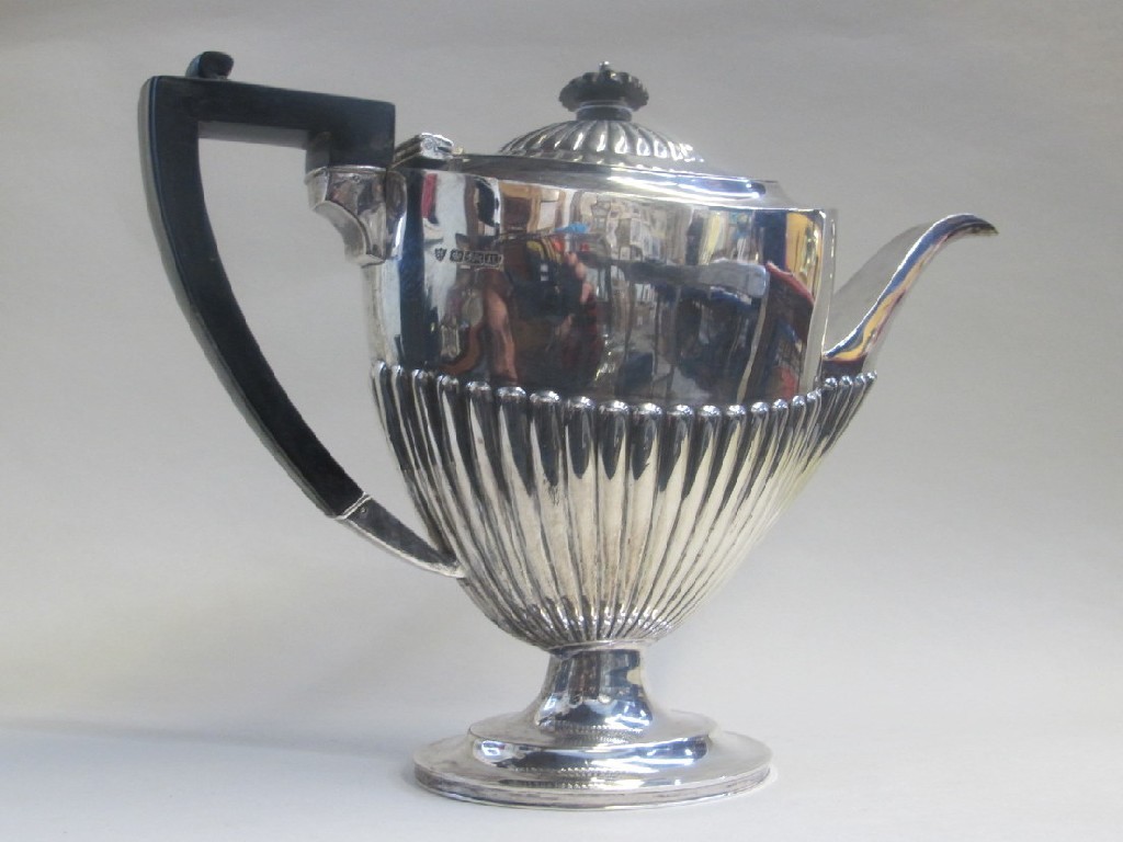 Appraisal: Silver hot water pot with half ribbed body Sheffield