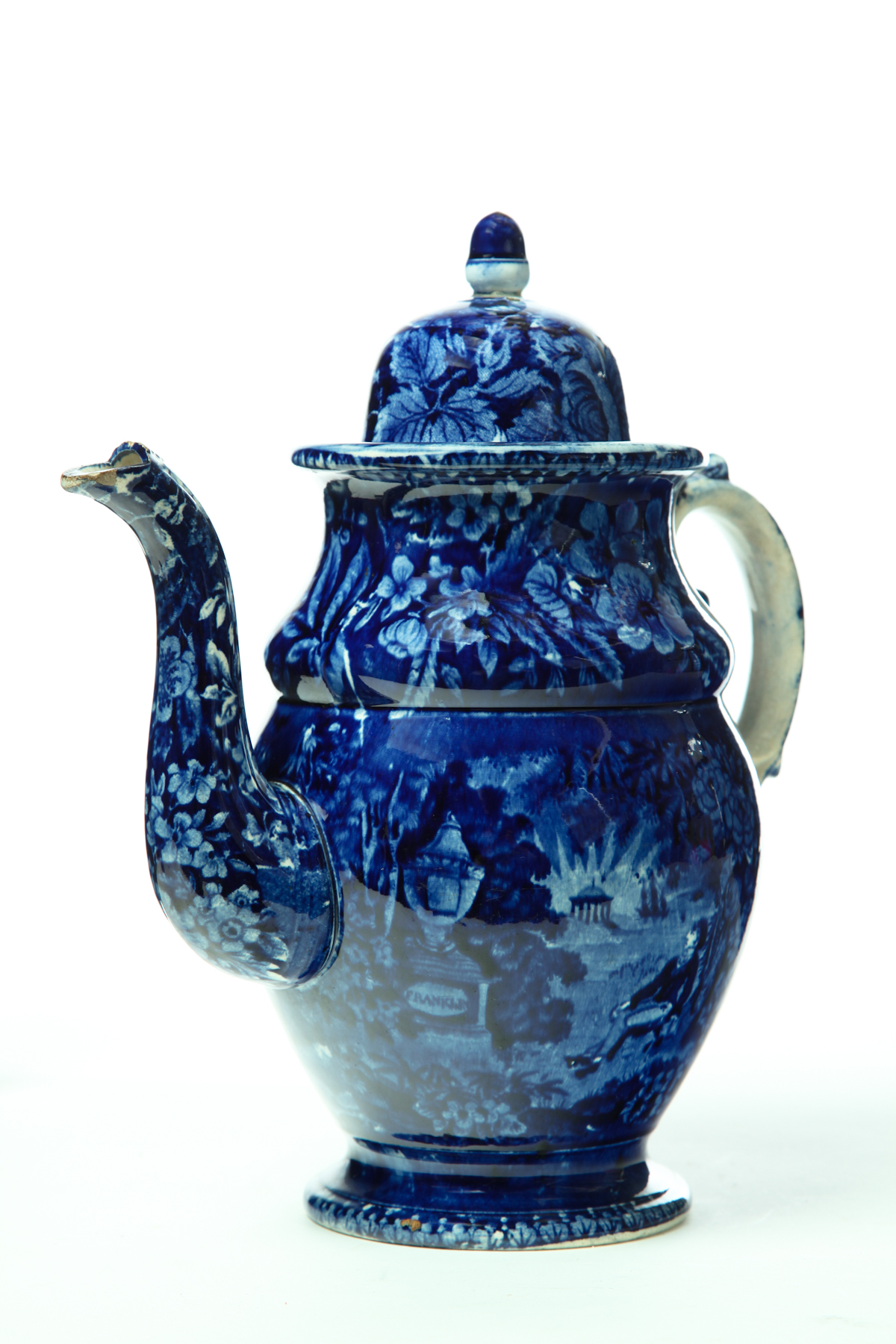 Appraisal: HISTORICAL BLUE STAFFORDSHIRE COFFEE POT England nd quarter- th century