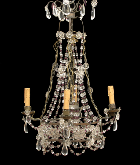 Appraisal: French Patinated Brass and Cut Glass Four-Light Chandelier first quarter