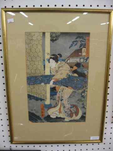 Appraisal: Japanese Woodblock Print of Lady with Fabric '' x ''