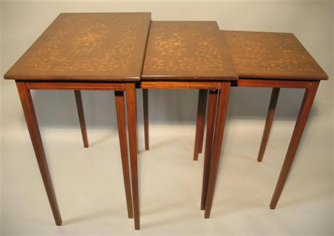 Appraisal: SET OF THREE MARQUETRY NESTING TABLES th century the rectangular