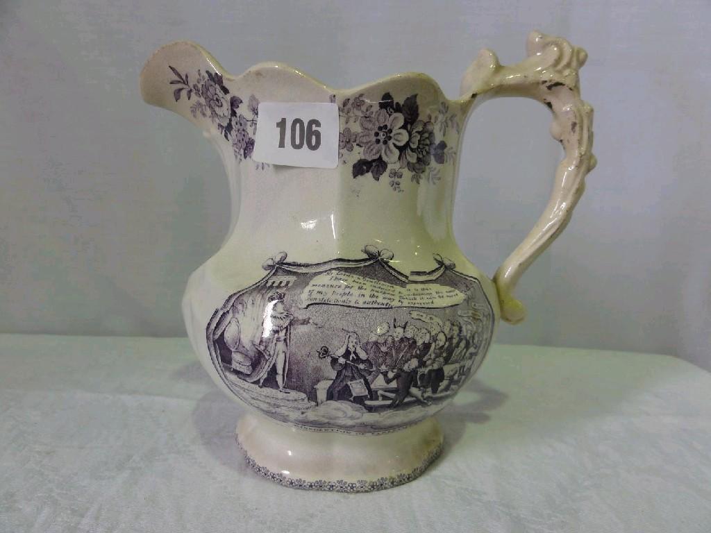 Appraisal: An early th century political commemorative jug relating to the