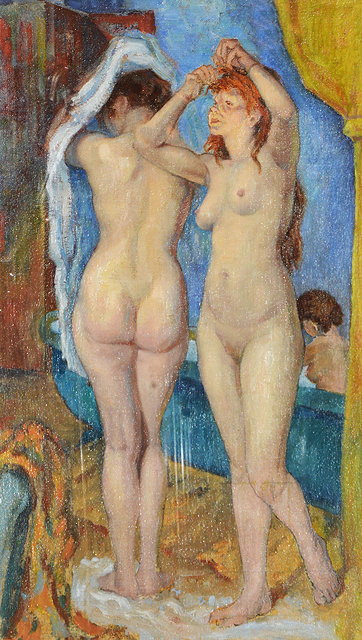 Appraisal: EDWARD KENNETH CENTER b - 'Women bathing' oil over pencil