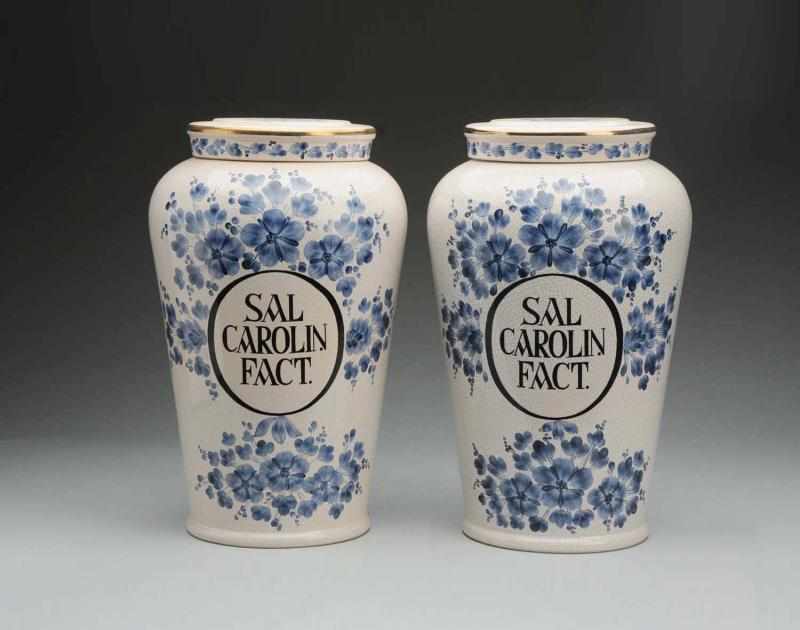 Appraisal: Lot of Early Ceramic Apothecary Jars Original lids with nice