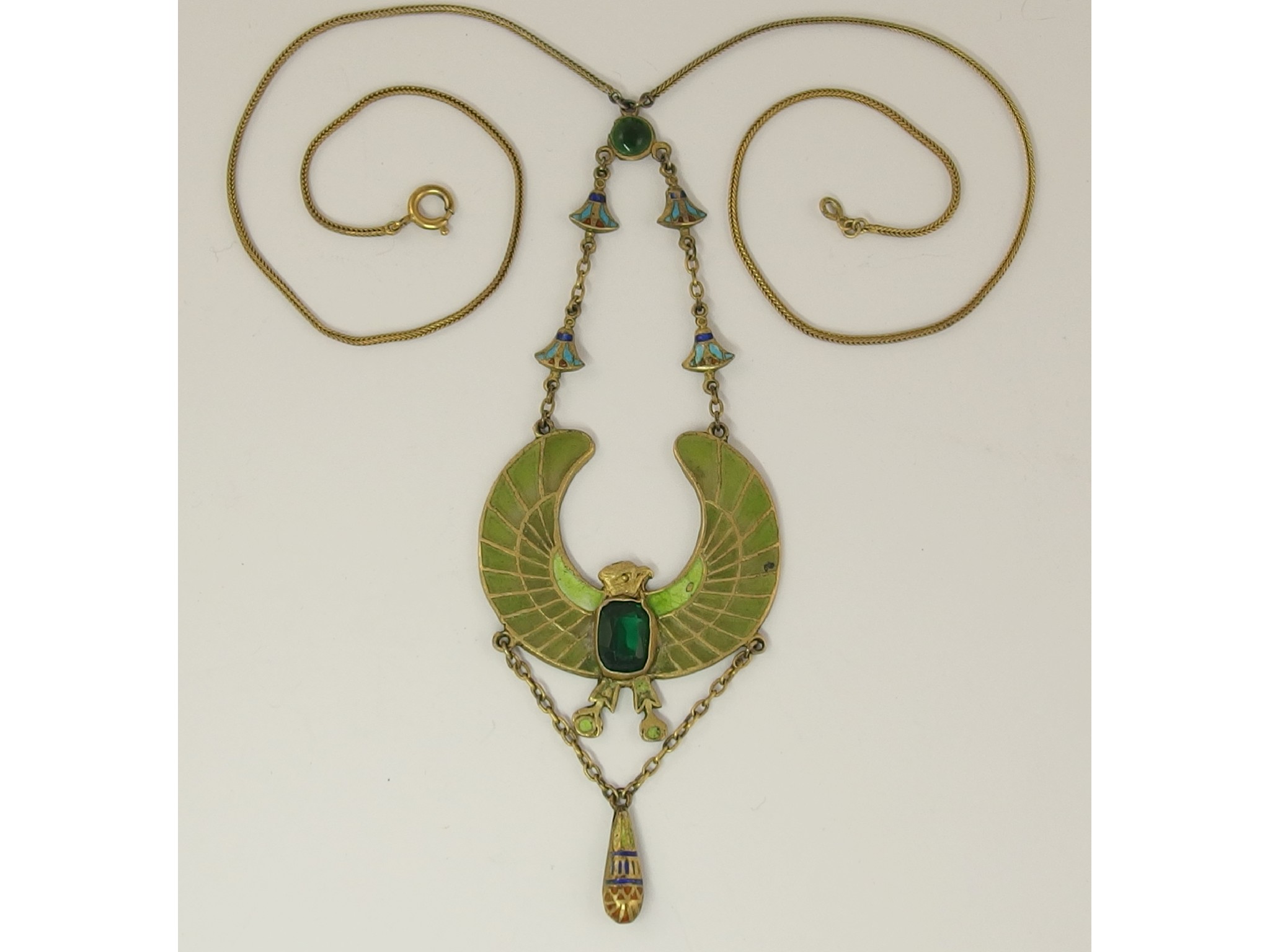 Appraisal: A continental silver Egyptian revival necklaceof a falcon with outstretched