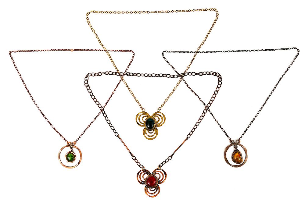 Appraisal: Rafael Alfandary Signed Pendant Necklaces Rafael Alfandary designs copper chains