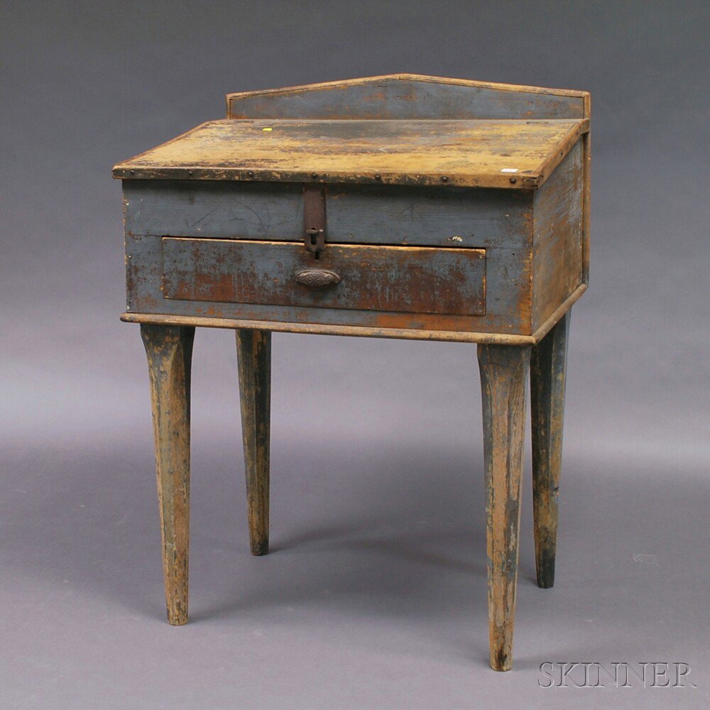 Appraisal: Blue-painted Schoolmaster's Desk America th century the desk with slant