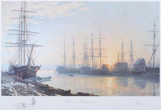 Appraisal: JOHN STOBART English American b SUNSET OVER NANTUCKET IN signed