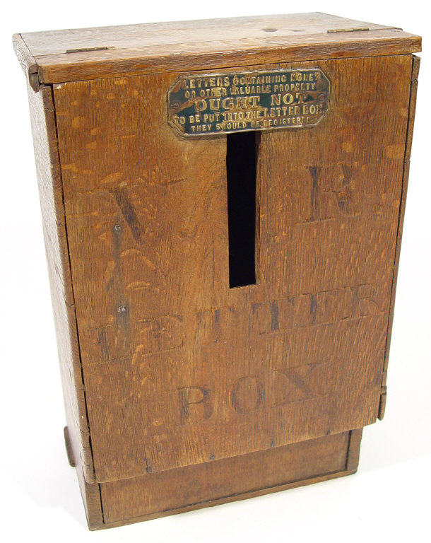 Appraisal: th Century oak letter box with relief carved lettering and