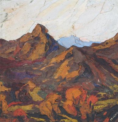 Appraisal: George Richard Deakins - Mountain landscape Signed Oil on baord