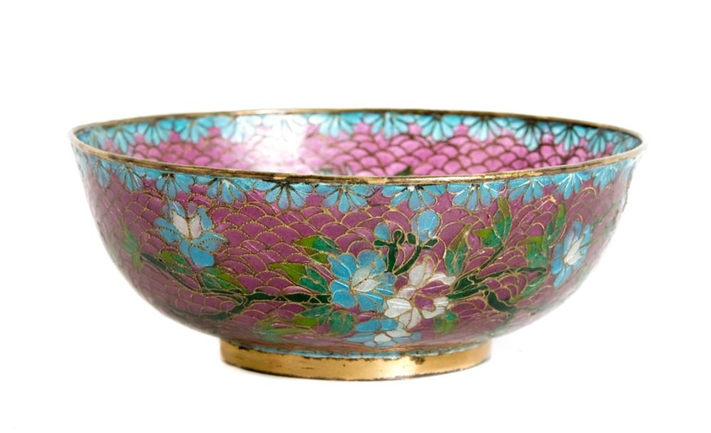 Appraisal: CHINESE PLIQUE A JOUR BOWL ON CIRCULAR FOOTChinese Plique a