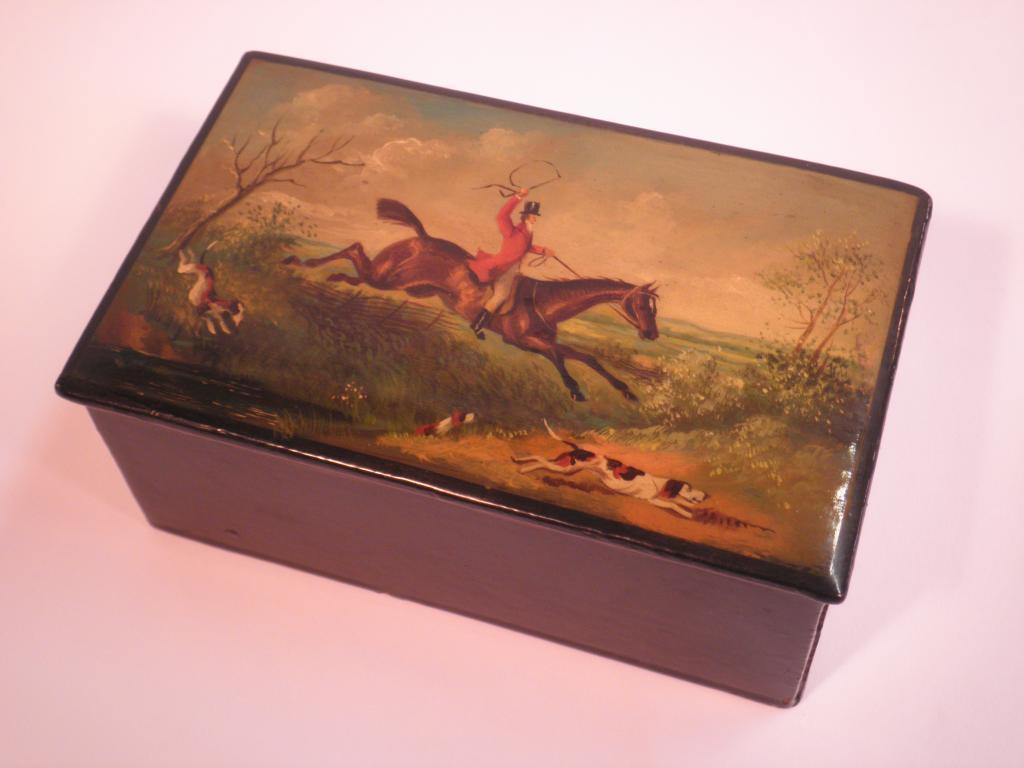 Appraisal: A Victorian papier mache stud box of rectangular form the