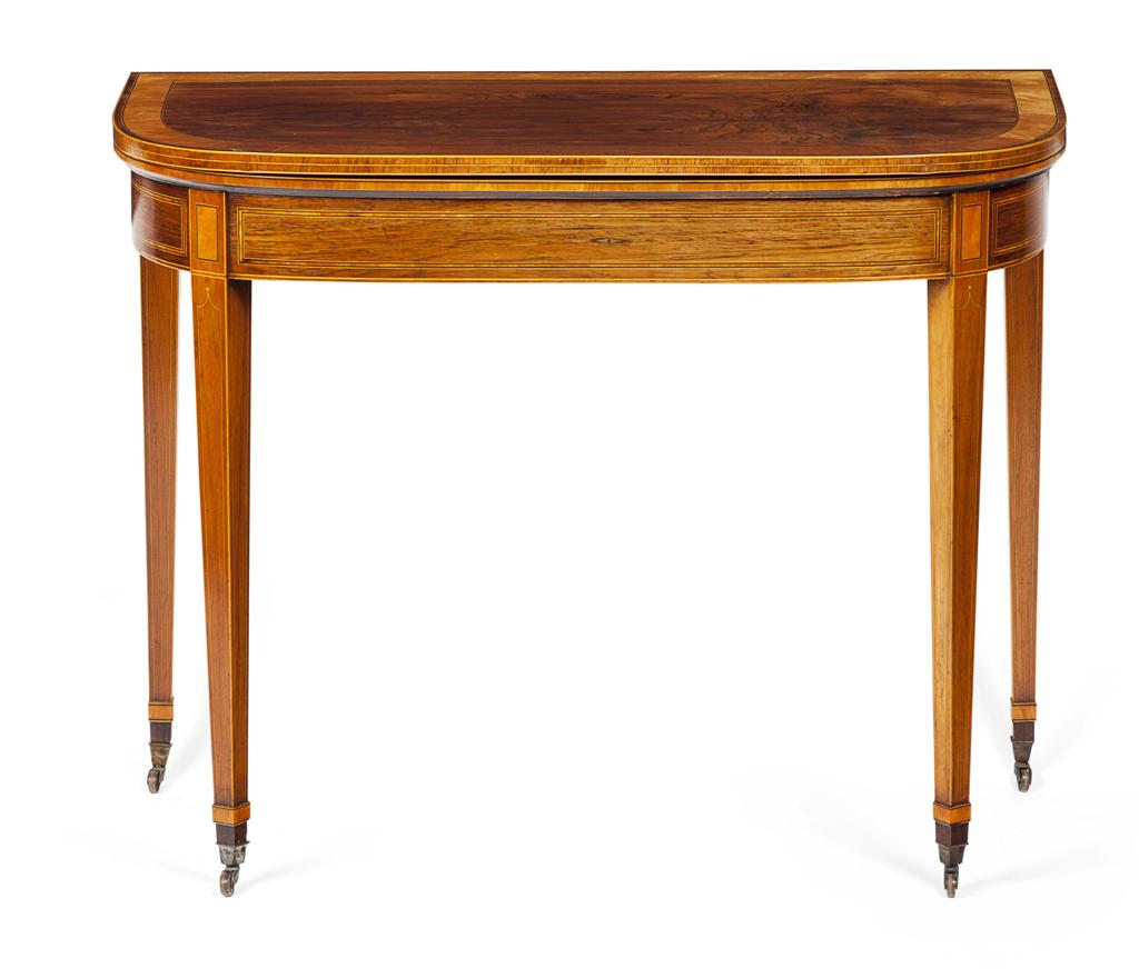 Appraisal: REGENCY ROSEWOOD AND SATINWOOD CROSSBANDED FOLDOVER CARD TABLE CIRCA the