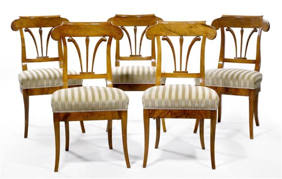 Appraisal: A SUITE OF CHAIRS Biedermeier Austria Walnut Velour seat covers