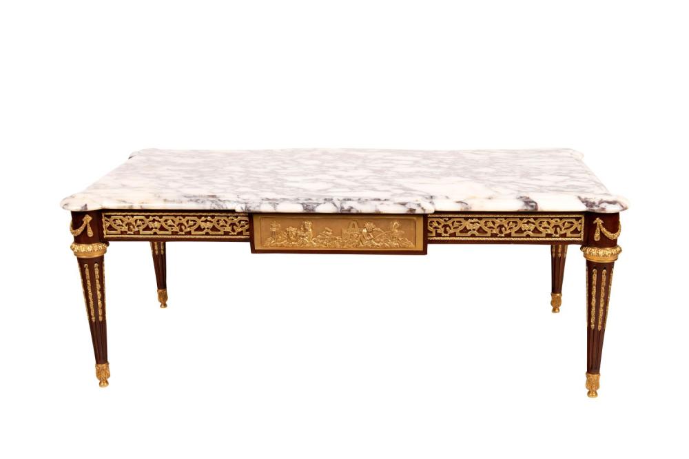 Appraisal: LOUIS XVI STYLE GILT METAL MOUNTED MARBLE TOP COFFEE TABLE