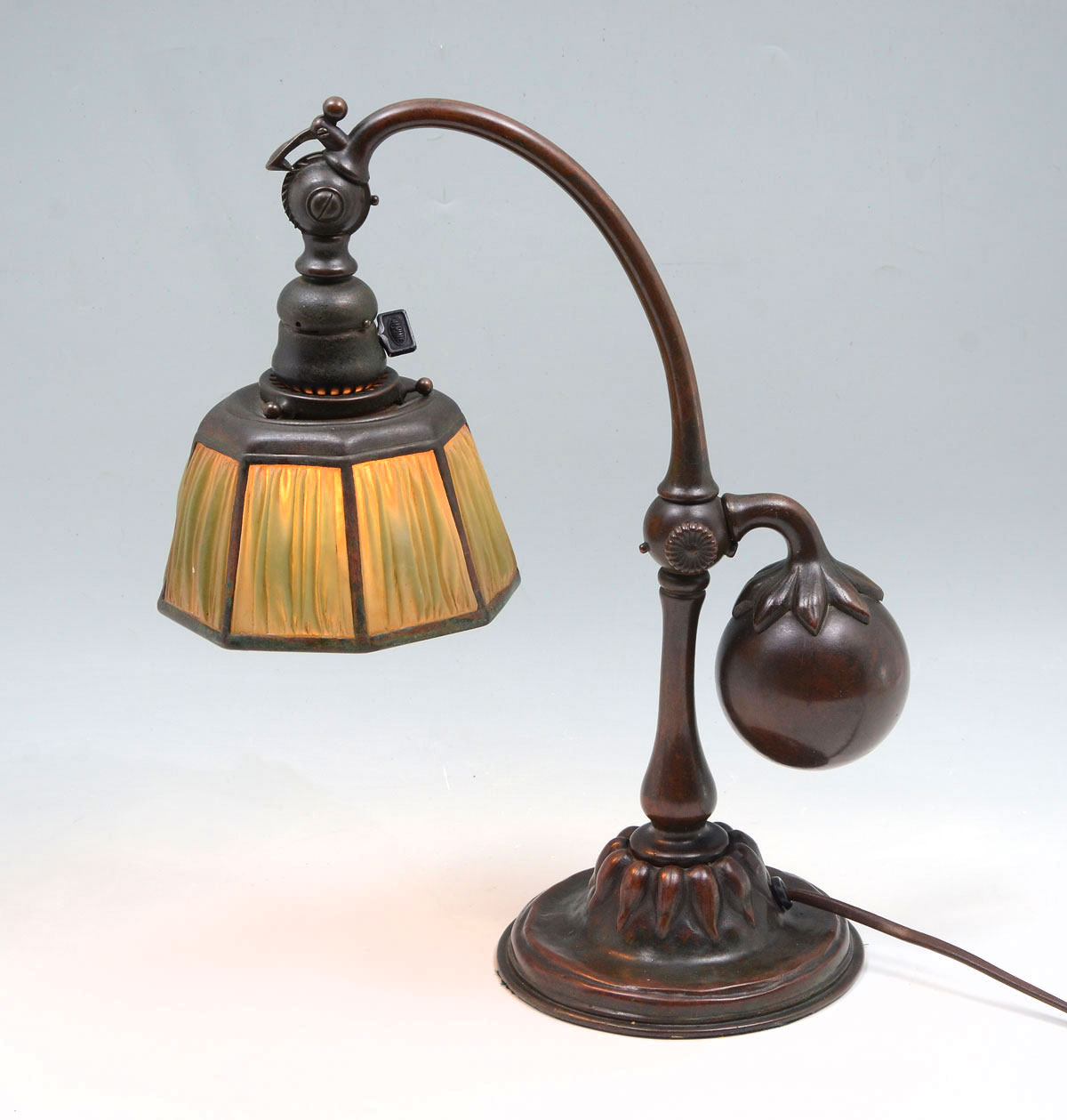 Appraisal: TIFFANY STUDIOS LINEN FOLD COUNTER BALANCE LAMP Bronze Tiffany Linen