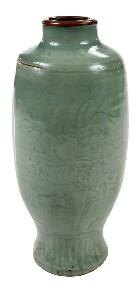 Appraisal: Chinese Longquan Celadon Baluster Vase possibly Ming dynasty heavily potted