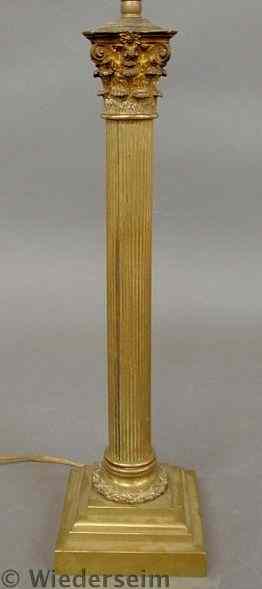 Appraisal: Brass column form lamp base th c converted to electricity