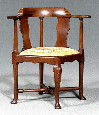 Appraisal: Chippendale walnut corner chair walnut with solid splat shell and