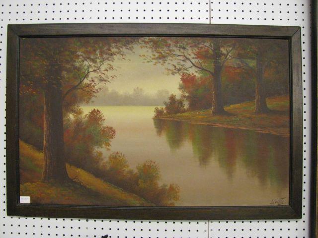 Appraisal: Louis Griffith Oil on Board autumn landscape with lake listed