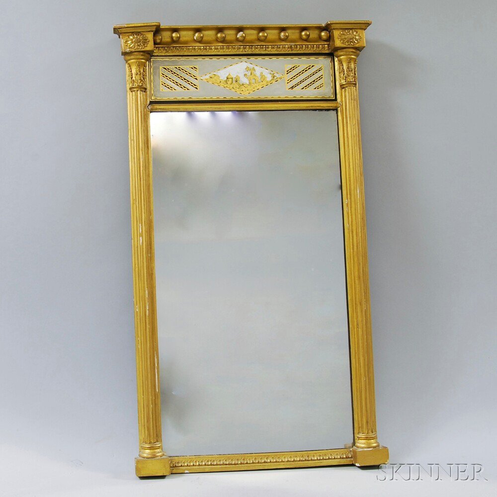 Appraisal: Federal Gilt-gesso Eglomise Mirror America early th century the molded