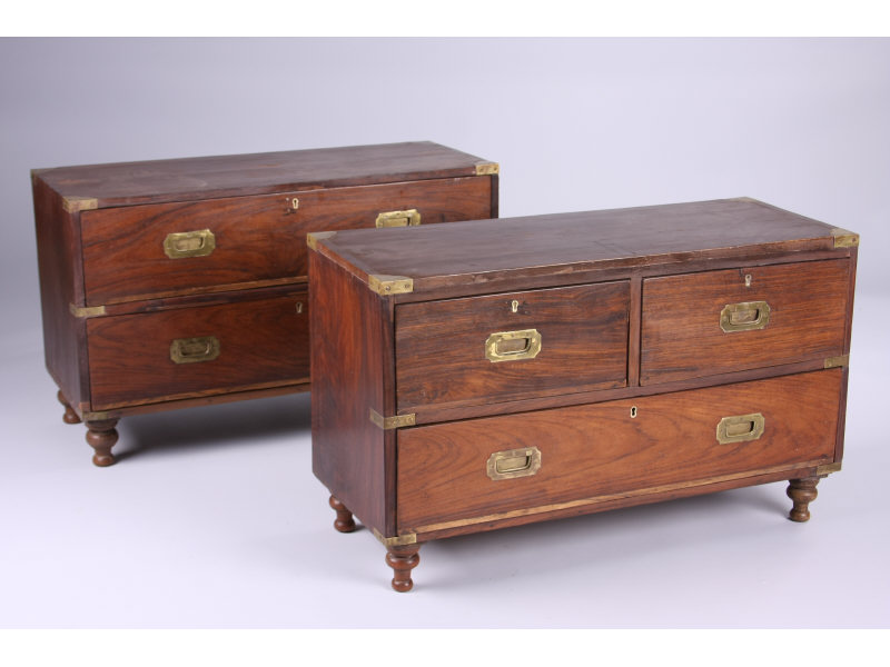 Appraisal: Two Low Campaign Chests English rosewood with brass corner mounts