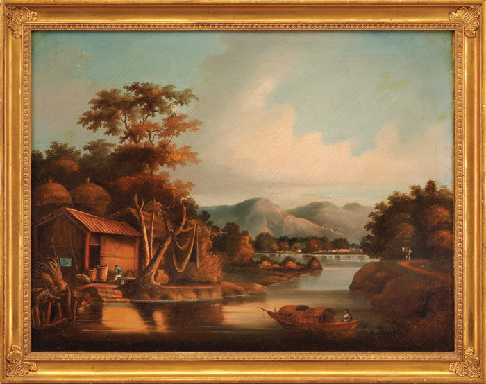 Appraisal: PAIR OF CHINA TRADE RIVER SCENES IN DAYLIGHT AND AT