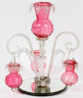 Appraisal: HAND BLOWN CRANBERRY TO CLEAR GLASS EPERGNE C HAND BLOWN