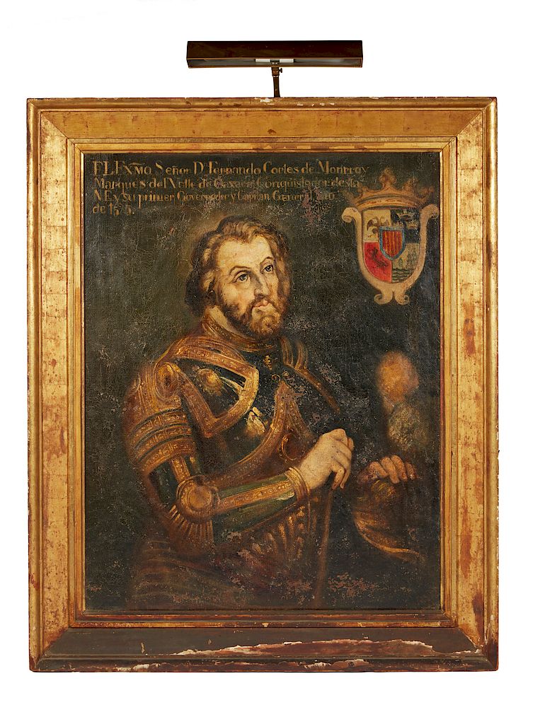 Appraisal: Hernando Cortez an early oil portrait of him in gilded