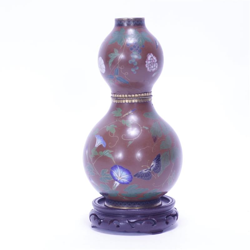 Appraisal: Japanese Gourd-shaped Cloisonne Vase with flowers and butterflies on a