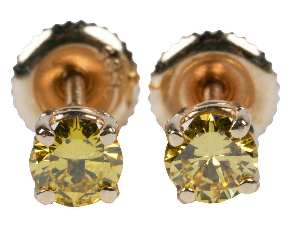 Appraisal: PAIR OF KARAT YELLOW GOLD YELLOW DIAMOND STUDScontaining two round