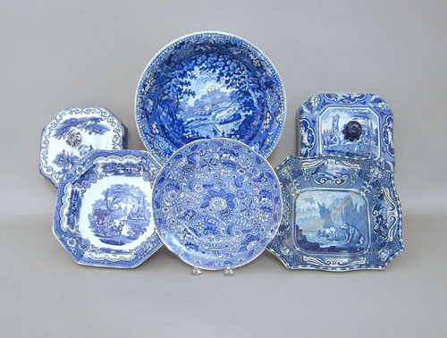 Appraisal: Group of blue Staffordshire th c to include covered vegetables