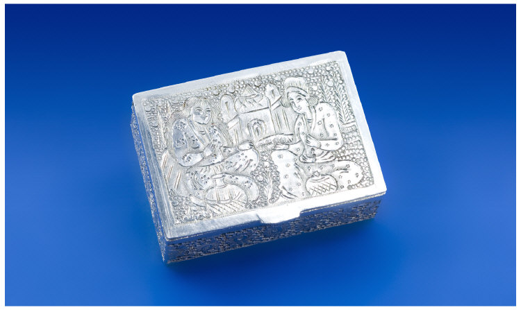 Appraisal: Persian Silver Box The base and sides decorated in a