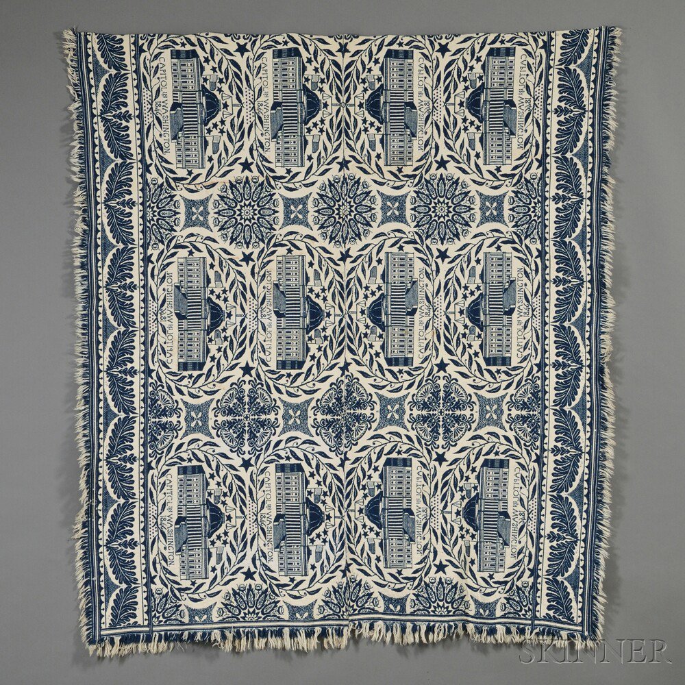 Appraisal: Woven Wool and Cotton Coverlet Depicting the United States Capitol