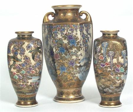 Appraisal: An associated garniture of three Japanese satsuma vases Meiji period