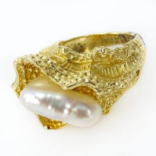 Appraisal: Vintage Karat Yellow Gold and Baroque Pearl Ring Stamped K