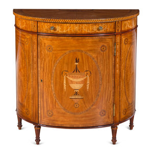 Appraisal: An Adam Style Satinwood and Marquetry Demilune Cabinet Theodore Alexander