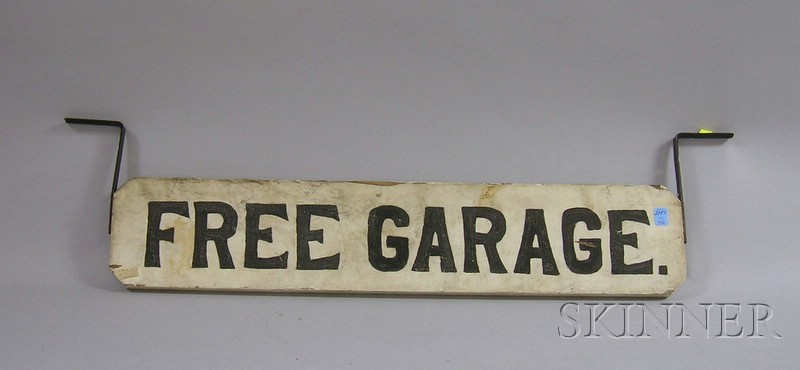 Appraisal: Free Garage Double-sided Painted Wooden Sign with iron brackets lg