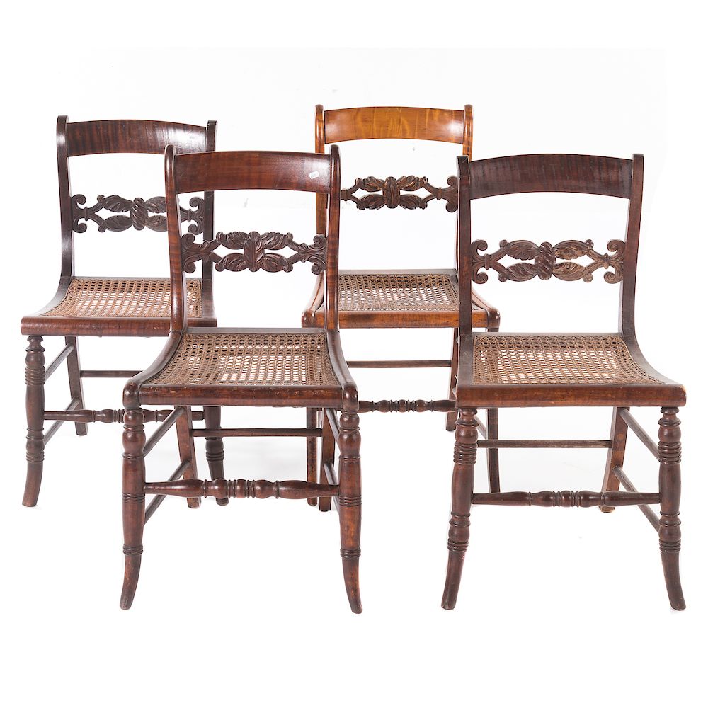 Appraisal: Four similar Federal tiger maple side chairs early th century