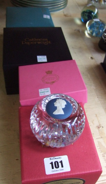 Appraisal: A miniature white lattianio glass paper weight by Perthshire a