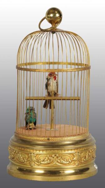 Appraisal: Bird Cage- Large Brass w Mech Birds Round Base Description