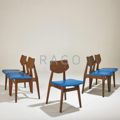 Appraisal: JENS RISOM Set of five dining chairs USA Walnut vinyl