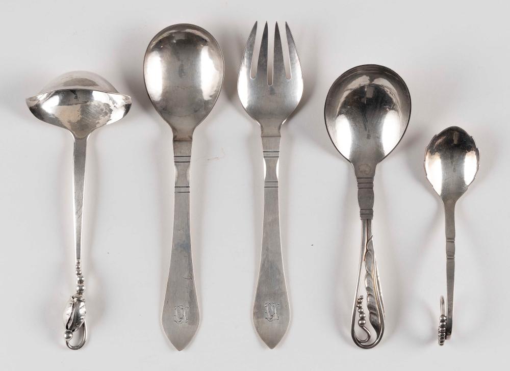 Appraisal: FIVE PIECES OF GEORG JENSEN STERLING SILVER FLATWARE DENMARK POST-